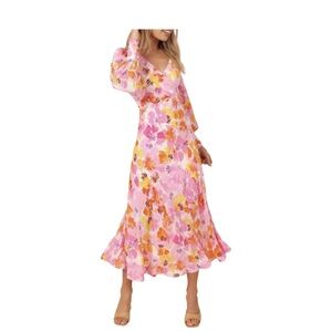 Petal & Pup Pink Floral Brunei long sleeved Midi Dress